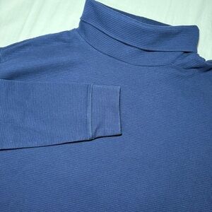 Lands’ End Shirt Women’s Large Navy Blue Turtleneck Waffle Knit Long Sleeve Prep